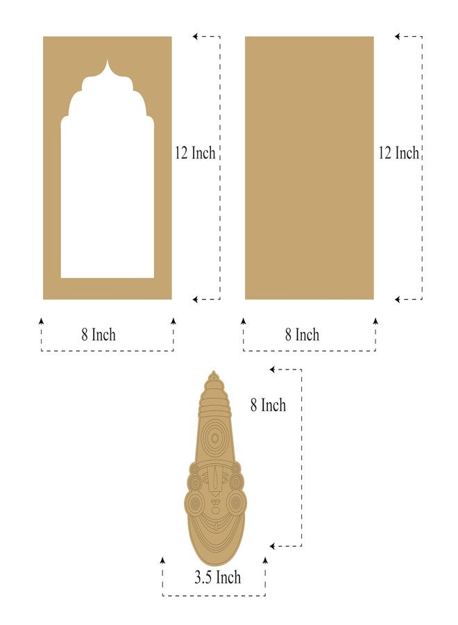 LET'S DIY مجموعة من قطعتين من نوافذ خشبية متوسطة الكثافة (MDF) بتصميم محفور عليه نقش تيروباتي بالاجي | قاعدة مربعة مقطوعة | ديكور جداري ومجموعة أدوات حرفية يمكنك صنعها بنفسك | إطار على الطراز الهندي التقليدي لتزيين المنزل - Image 2